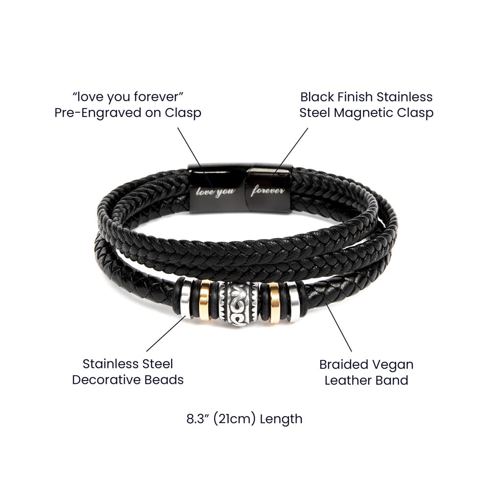 Father's Day...World's Most Awesome Dad...Love You Forever Leather Bracelet